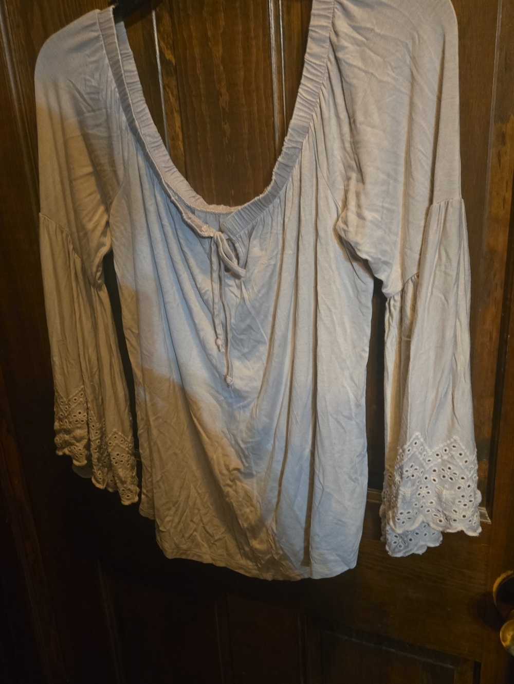 American Eagle Outfitters Light Gray Peasant Tunic with Eyelet Bell Sleeves